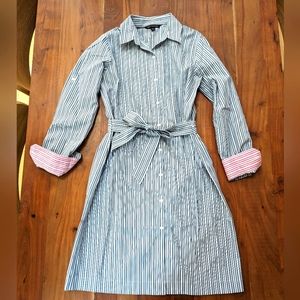 Brooks Brothers shirtdress Blue White roll-up long sleeve size 6 cotton dress